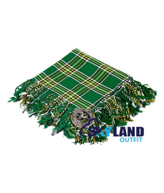Scottish Kilt Fly Plaid with Purled Fringe in Irish National Tartan