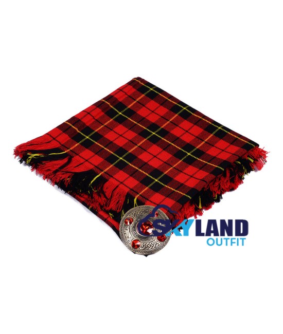 Scottish Kilt Fly Plaid with Purled Fringe in Wallace Tartan