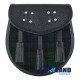 Black Leather Scottish Sporran with Clan Black Watch Tartan