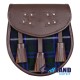 Black Leather Scottish Sporran with Clan Blue Douglas Tartan