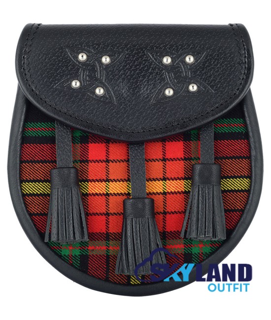 Black Leather Scottish Sporran with Clan LGBTQ Pride Tartan