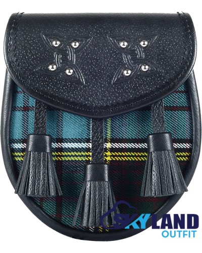 Black Leather Scottish Sporran with Clan Anderson Tartan Black Leather Scottish Sporran with Clan Anderson Tartan