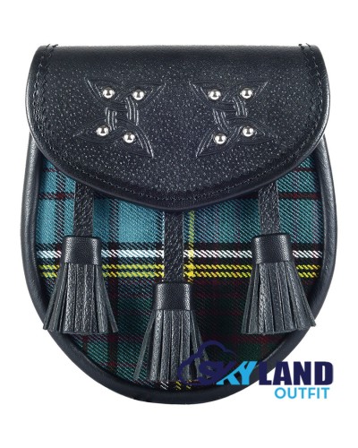 Black Leather Scottish Sporran with Clan Anderson Tartan Black Leather Scottish Sporran with Clan Anderson Tartan