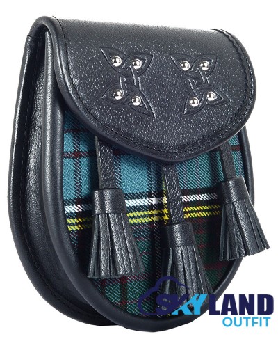 Black Leather Scottish Sporran with Clan Anderson Tartan Black Leather Scottish Sporran with Clan Anderson Tartan