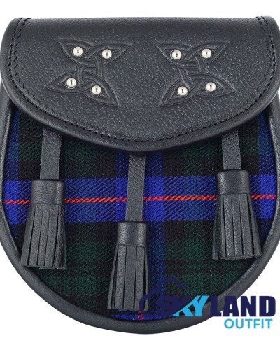 Black Leather Scottish Sporran with Clan Armstrong Tartan Black Leather Scottish Sporran with Clan Armstrong Tartan