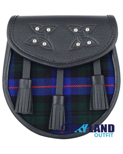 Black Leather Scottish Sporran with Clan Armstrong Tartan Black Leather Scottish Sporran with Clan Armstrong Tartan