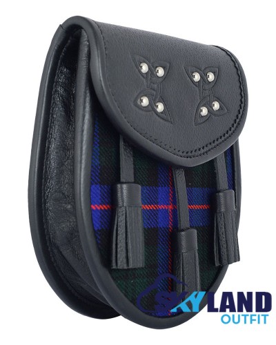 Black Leather Scottish Sporran with Clan Armstrong Tartan Black Leather Scottish Sporran with Clan Armstrong Tartan