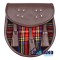 Brown Leather Scottish Sporran with Clan Black Stewart Tartan