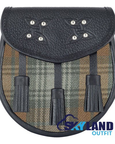 Black Leather Scottish Sporran in Black Watch Weathered Tartan Black Leather Scottish Sporran in Black Watch Weathered Tartan