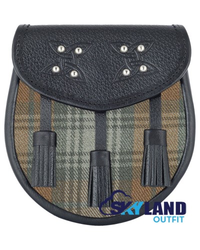 Black Leather Scottish Sporran in Black Watch Weathered Tartan Black Leather Scottish Sporran in Black Watch Weathered Tartan