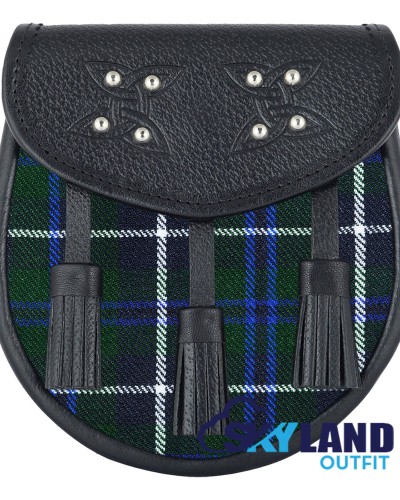 Black Leather Scottish Sporran with Clan Blue Douglas Tartan Black Leather Scottish Sporran with Clan Blue Douglas Tartan