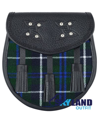 Black Leather Scottish Sporran with Clan Blue Douglas Tartan Black Leather Scottish Sporran with Clan Blue Douglas Tartan