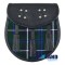 Black Leather Scottish Sporran with Clan Blue Douglas Tartan