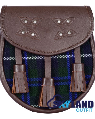 Black Leather Scottish Sporran with Clan Blue Douglas Tartan Black Leather Scottish Sporran with Clan Blue Douglas Tartan
