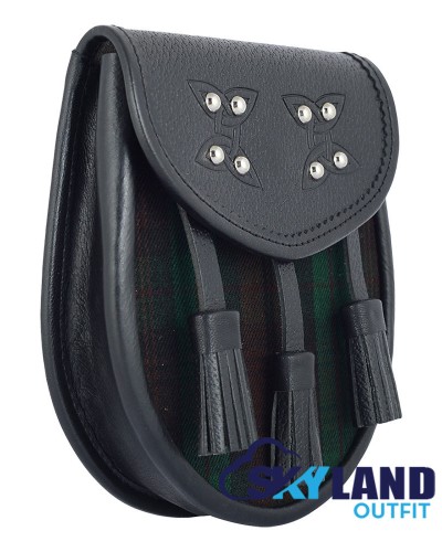 Black Leather Scottish Sporran with Clan Brown Watch Tartan  Black Leather Scottish Sporran with Clan Brown Watch Tartan