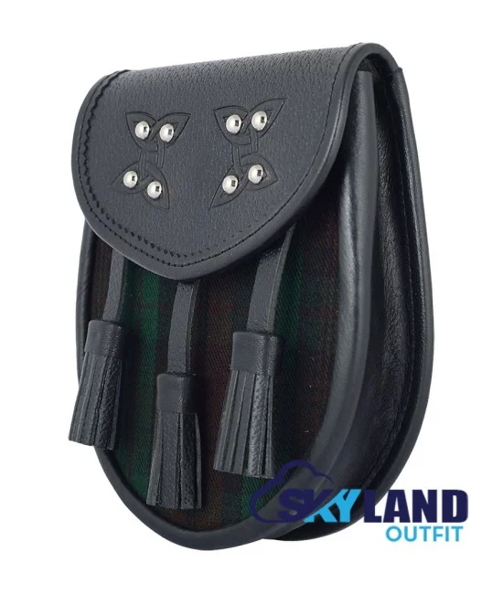 Black Leather Scottish Sporran with Clan Brown Watch Tartan Black Leather Scottish Sporran with Clan Brown Watch Tartan