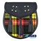 Black Leather Scottish Sporran with Clan Buchanan Tartan
