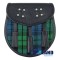 Black Leather Scottish Sporran with Campbell Ancient Tartan