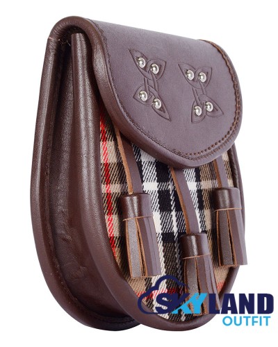 Brown Scottish Sporran with Clan Campbell of Thompson Tartan Brown Scottish Sporran with Clan Campbell of Thompson Tartan