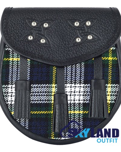 Black Leather Scottish Sporran with Clan Dress Gordon Tartan Black Leather Scottish Sporran with Clan Dress Gordon Tartan