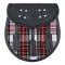 Black Leather Scottish Sporran with Clan Dress Stewart Tartan