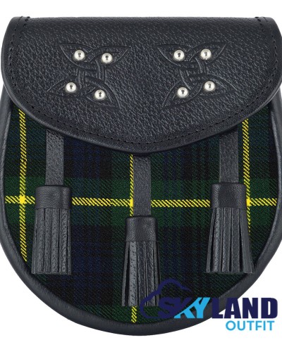 Brown Leather Scottish Sporran with Clan Gordon Tartan Brown Leather Scottish Sporran with Clan Gordon Tartan