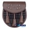 Brown Leather Scottish Sporran with Clan Grey Watch Tartan
