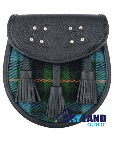Black Leather Scottish Sporran with Clan Gunn Ancient Tartan