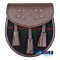 Brown Leather Scottish Sporran with Clan Gunn Tartan