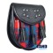 Black Leather Scottish Sporran with Clan Hamilton Red Modern Tartan