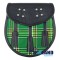 Black Leather Scottish Sporran with Clan Irish Heritage Tartan
