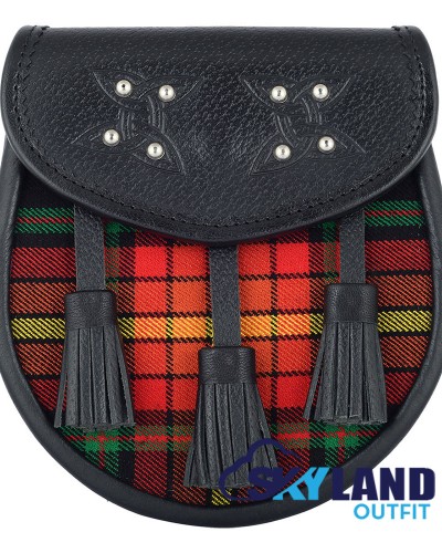 Black Leather Scottish Sporran with Clan LGBTQ Pride Tartan