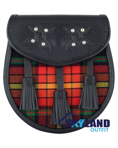 Black Leather Scottish Sporran with Clan LGBTQ Pride Tartan Black Leather Scottish Sporran with Clan LGBTQ Pride Tartan