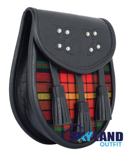 Black Leather Scottish Sporran with Clan LGBTQ Pride Tartan Black Leather Scottish Sporran with Clan LGBTQ Pride Tartan