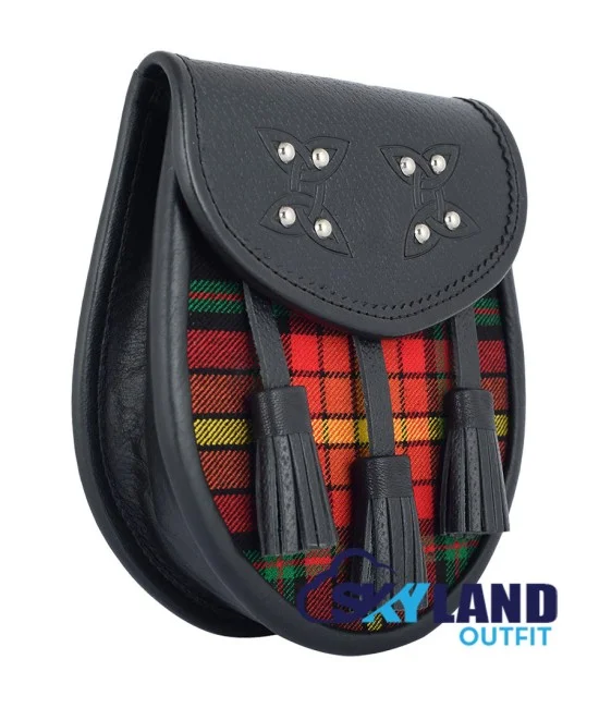 Black Leather Scottish Sporran with Clan LGBTQ Pride Tartan Black Leather Scottish Sporran with Clan LGBTQ Pride Tartan