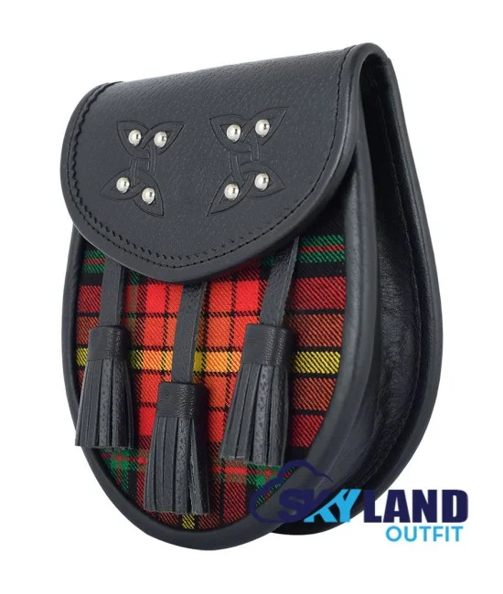 Black Leather Scottish Sporran with Clan LGBTQ Pride Tartan Black Leather Scottish Sporran with Clan LGBTQ Pride Tartan