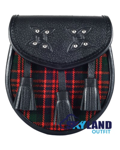 Black Leather Scottish Sporran with Clan Macdonald Tartan Black Leather Scottish Sporran with Clan Macdonald Tartan