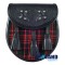 Black Leather Scottish Sporran with Clan Macdonald Tartan