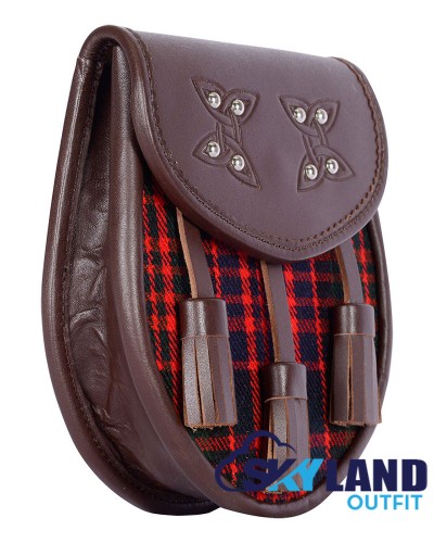 Brown Leather Scottish Sporran with Clan Macdonald Tartan Brown Leather Scottish Sporran with Clan Macdonald Tartan