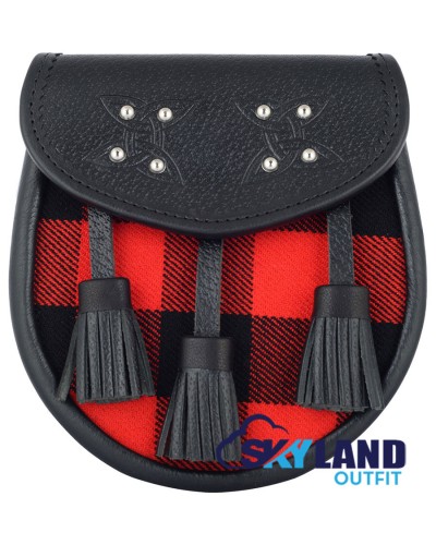 Black Sporran with Clan Red Black Rob Roy Tartan