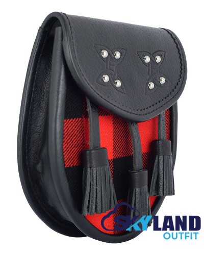 Black Sporran with Clan Red Black Rob Roy Tartan