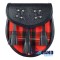 Black Leather Scottish Sporran with Clan MacGregor Tartan