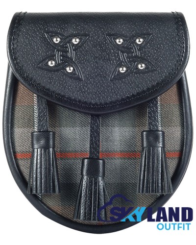 Black Leather Sporran-Clan Mackenzie Weathered Tartan