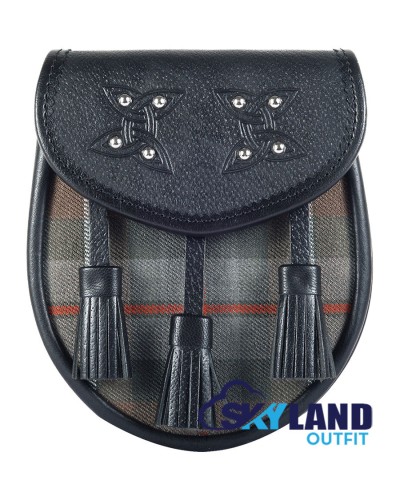 Black Leather Sporran-Clan Mackenzie Weathered Tartan