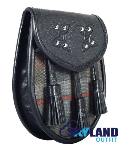 Black Leather Sporran-Clan Mackenzie Weathered Tartan