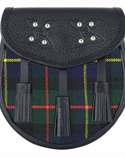 Black Leather Sporran-Clan MacLeod of Harris Tartan