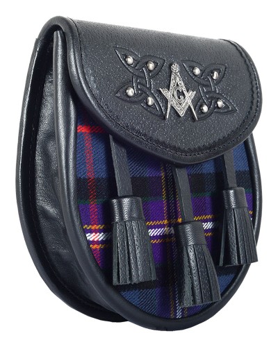 Black Leather Scottish Sporran with Clan Masonic Tartan Black Leather Scottish Sporran with Clan Masonic Tartan