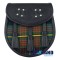 Black Leather Scottish Sporran with Clan Muir Tartan