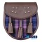 Brown Leather Sporran with Clan Pride of Scotland Tartan