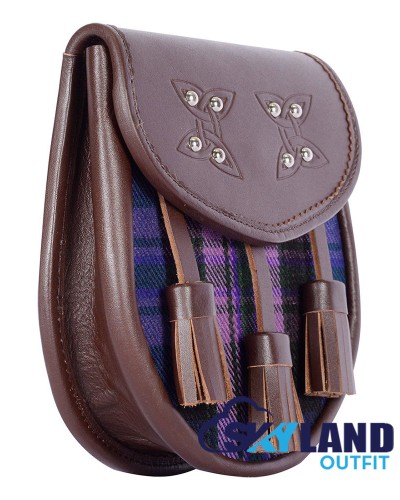 Brown Leather Sporran with Clan Pride of Scotland Tartan Brown Leather Sporran with Clan Pride of Scotland Tartan